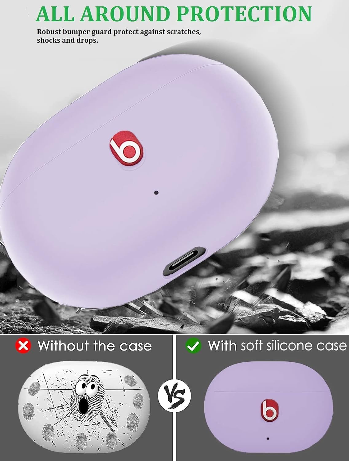 Purple Silicone Case for Beats Studio Buds 2021/2023 + Cleaning Kit Keychain