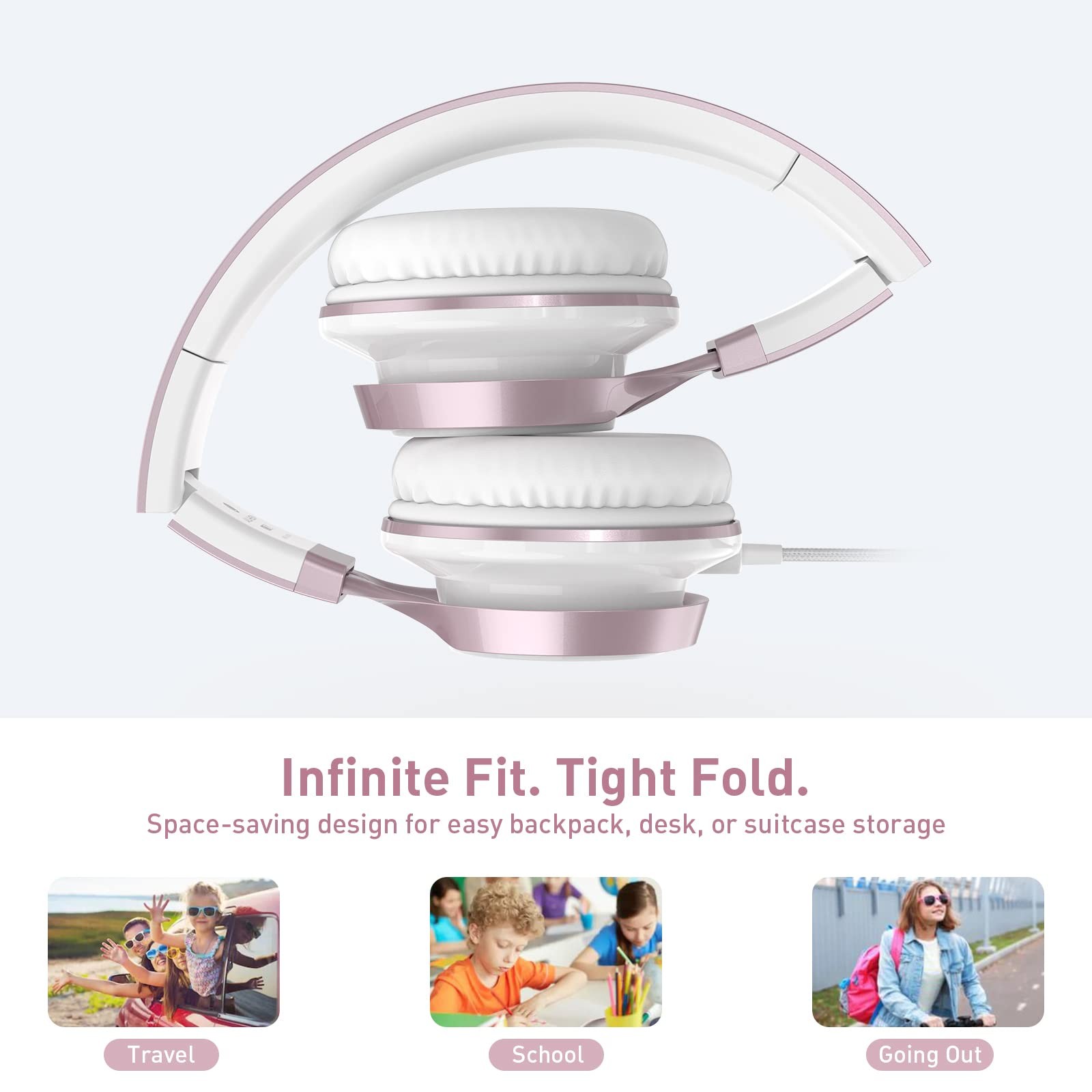 Wired Headphones with Mic, Girls Headphones for School, On-Ear Headsets for C…