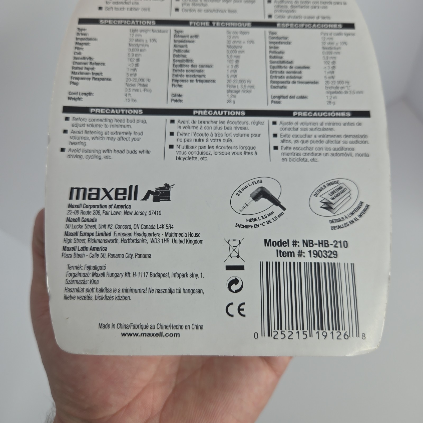 Maxell NB/HB-210 Stereo Neckband Head Buds White New In Package in Ear