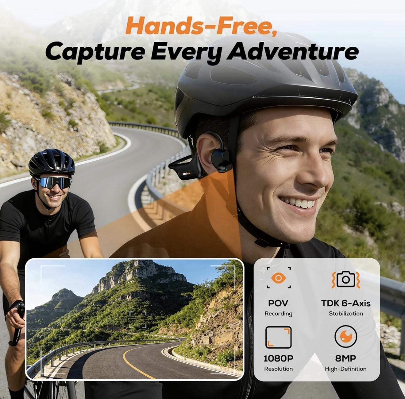 MusicCam World’s 1st Bone Conduction Headphones, Hand-Free POV Camera Headphones