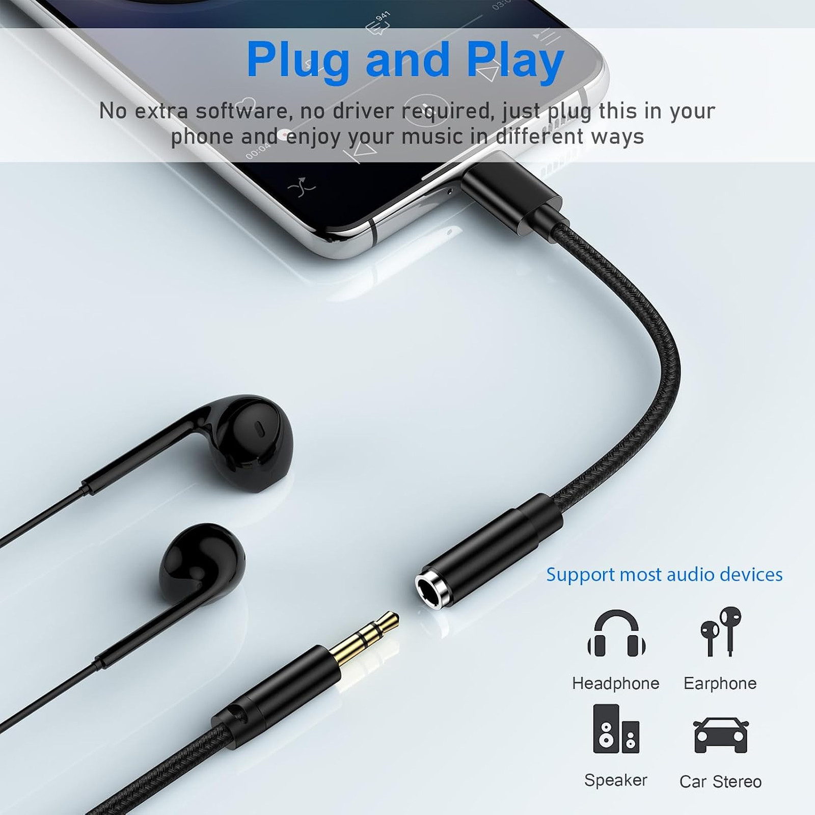 USB C to 3.5mm Audio Headphone Jack Adapter for Samsung Galaxy A17 A16 A56 S25