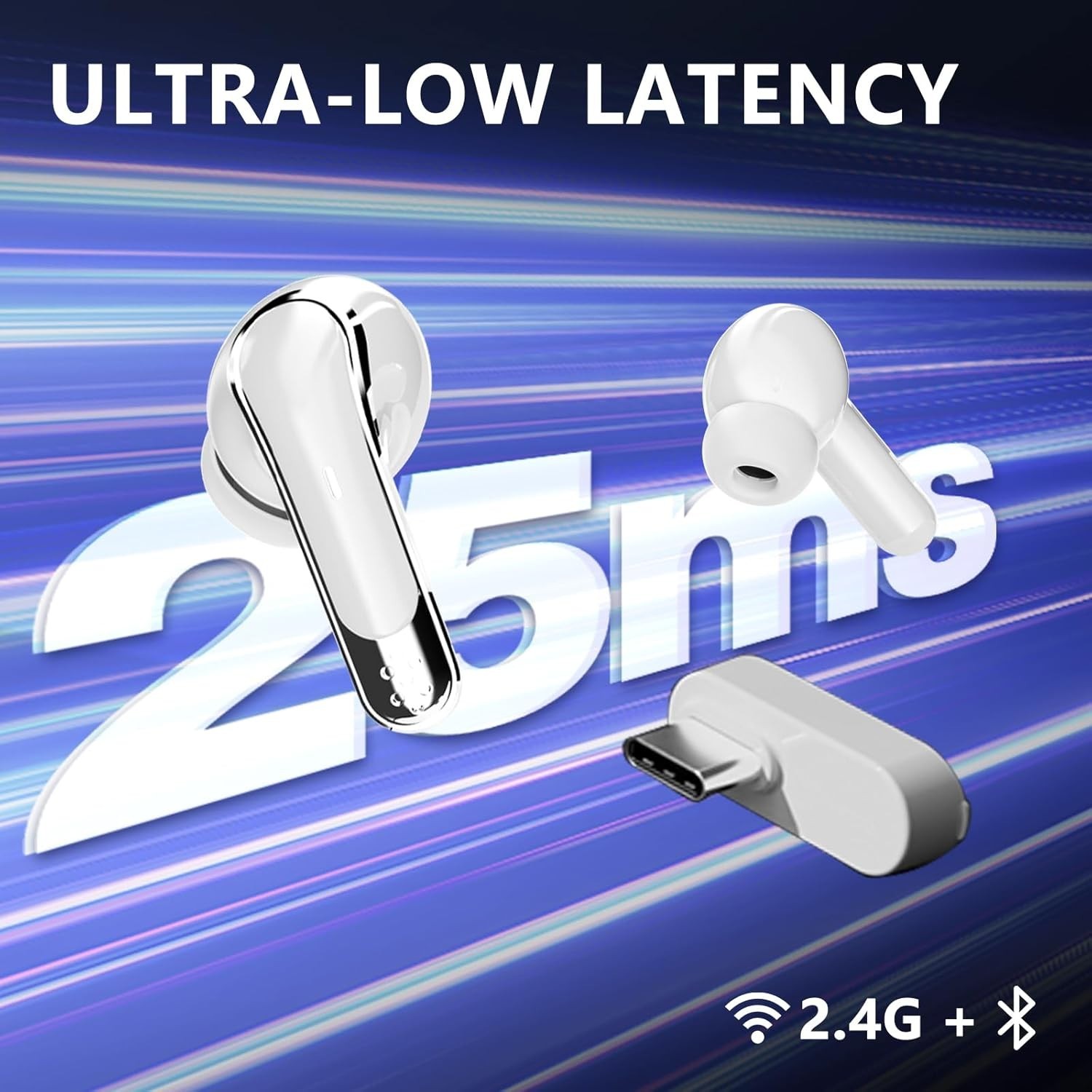 PM6 Wireless Gaming Earbuds Headphones Bluetooth 2.4Ghz for PC Switch Steam Deck