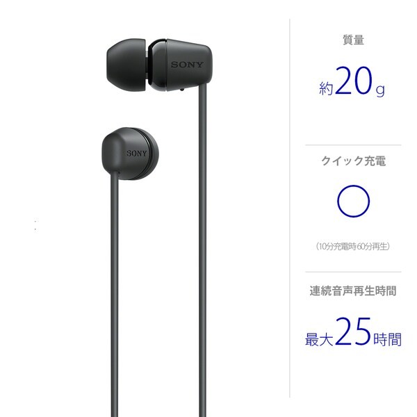 Sony WI-C100 Neckband In-Ear Wireless Bluetooth Earbuds Black DSEE 25h Battery