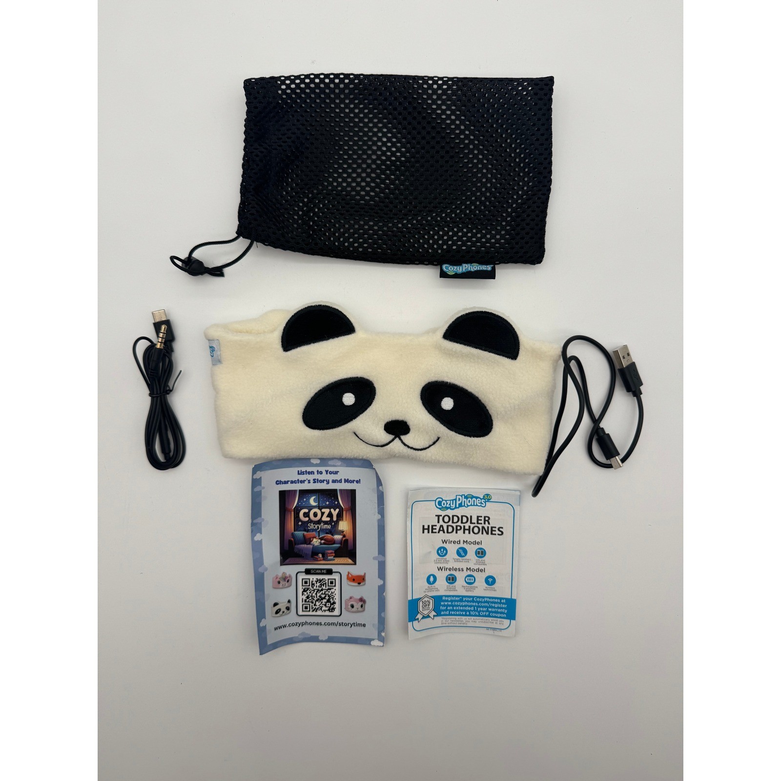 CozyPhones Panda Toddler Headphones 3.0 Wireless Sleep Headband White Kids