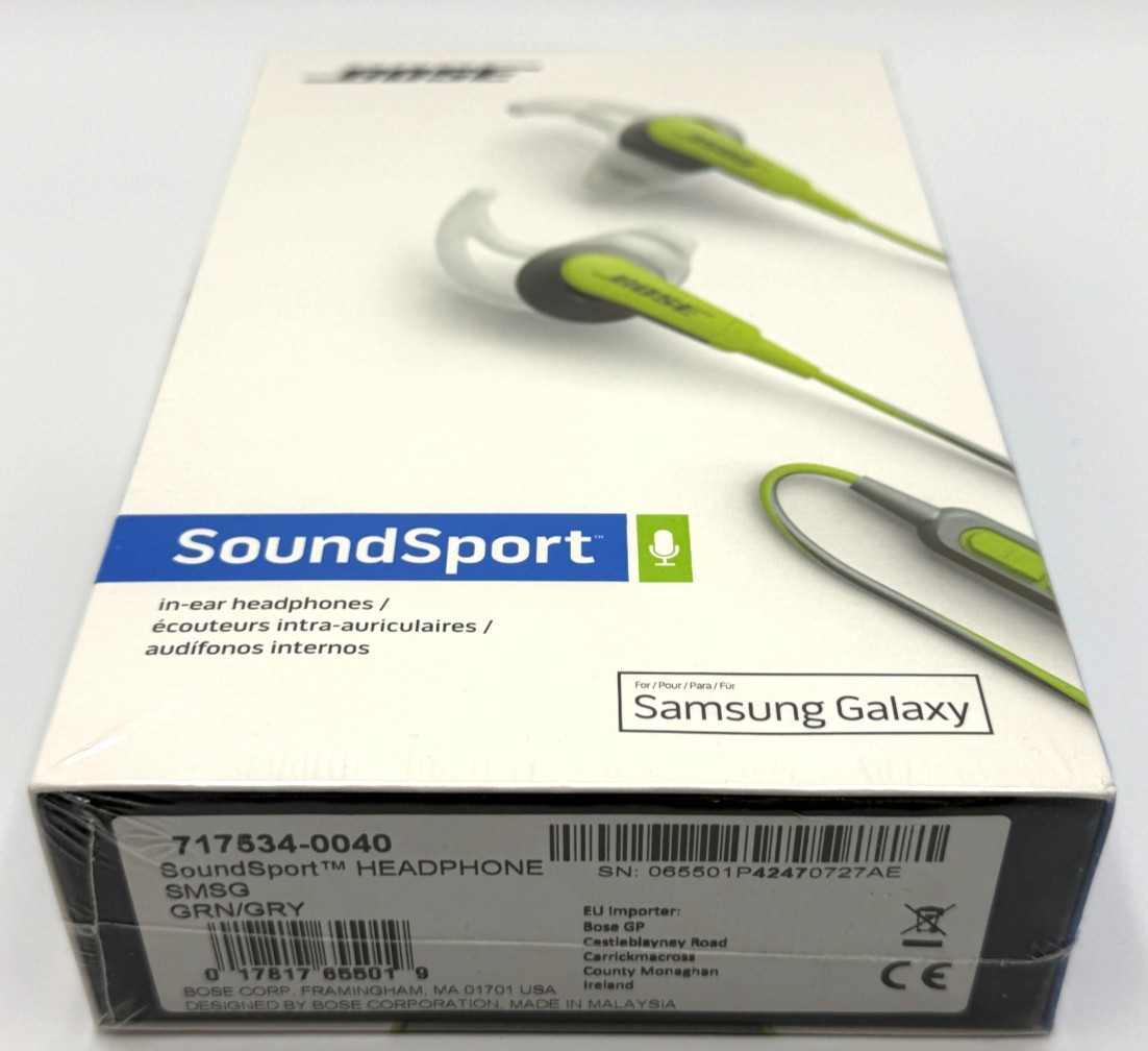 BOSE SoundSport in-ear headphones Wired Samsung Galaxy Controls Green / Grey NEW