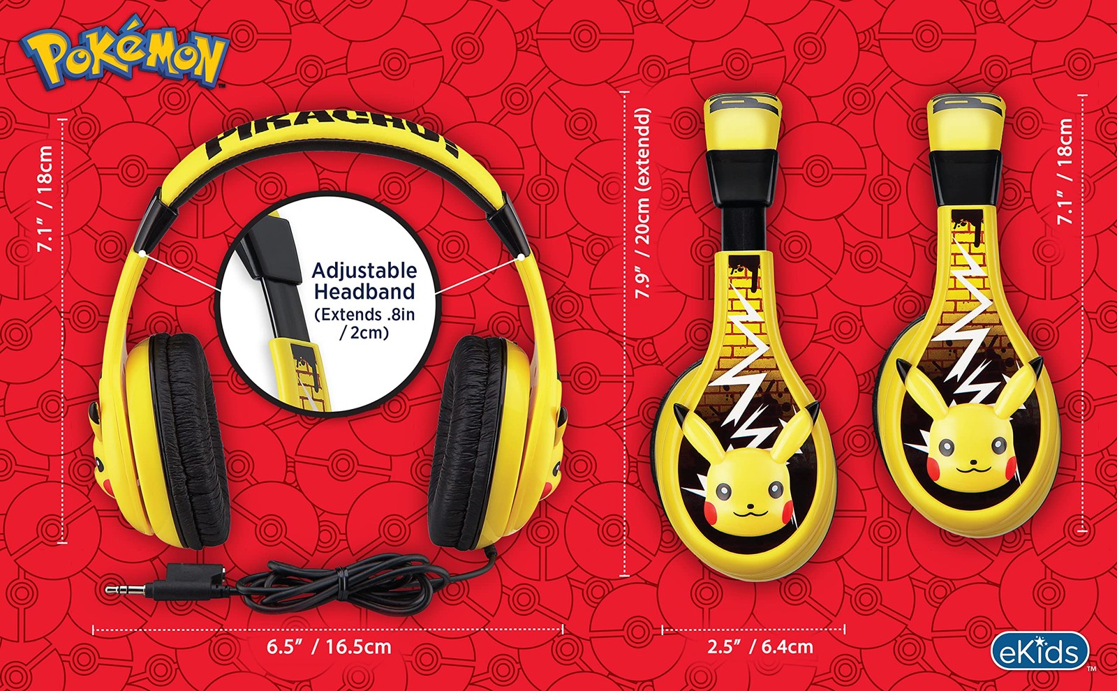 Pokemon Pikachu Wired Kids Headphones, Adjustable, Stereo Sound, 3.5Mm Jack, …