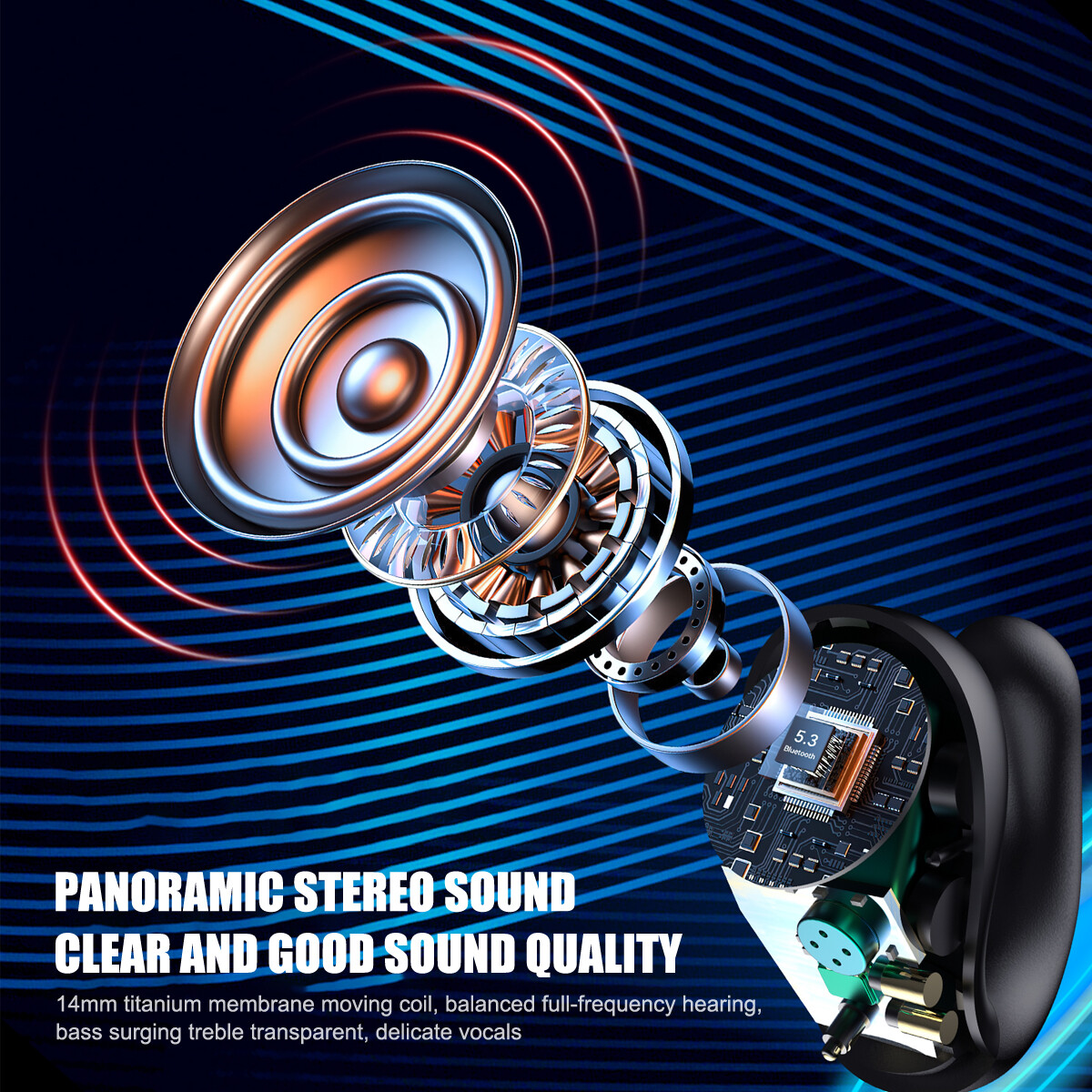2023! Bluetooth v5.3 Wireless Earbuds Ear Clip Headphones Sport Open-Ear Headset