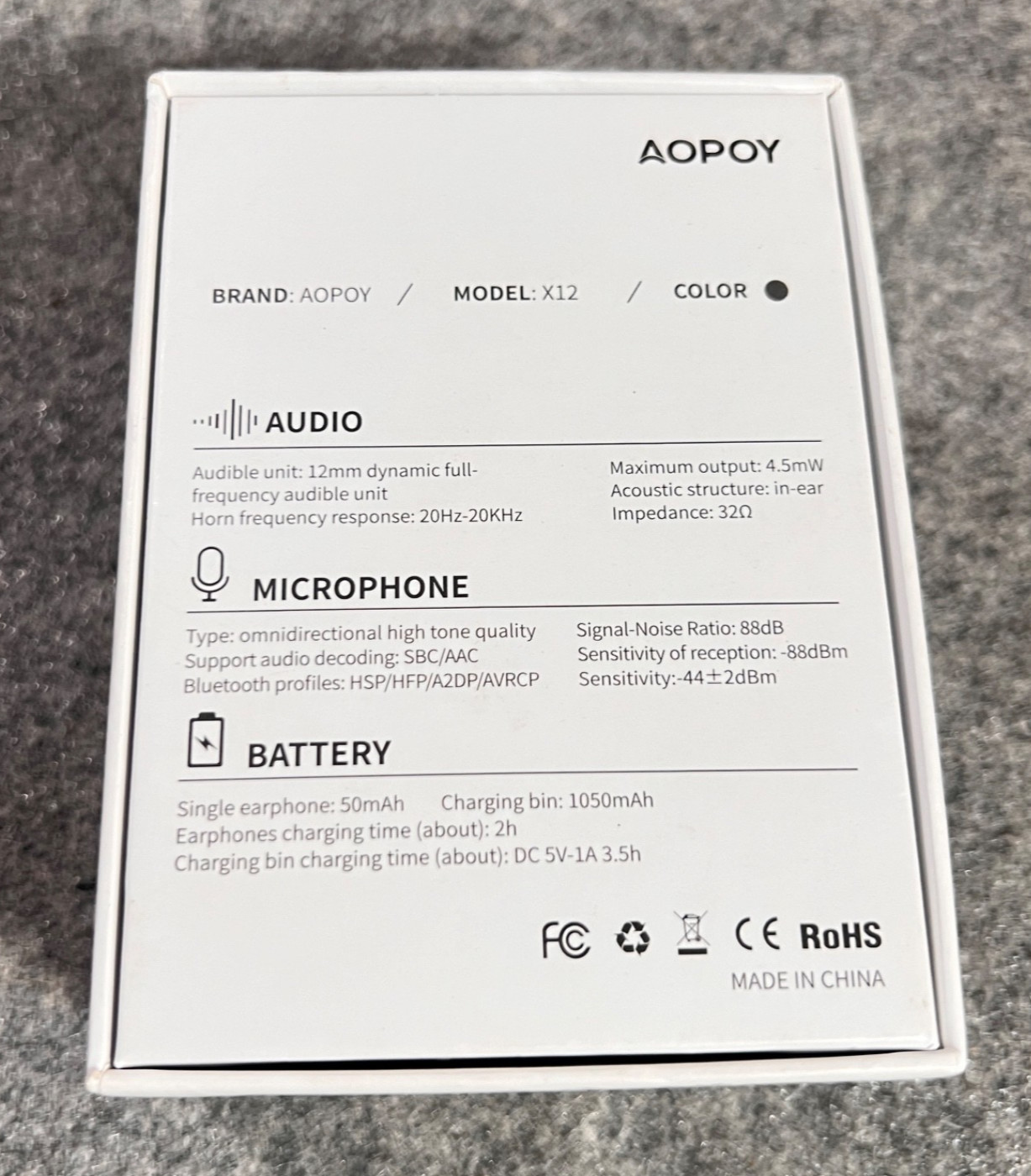AOPOY X12 True Wireless Earbuds – Gray TESTED! Case and Box Included!