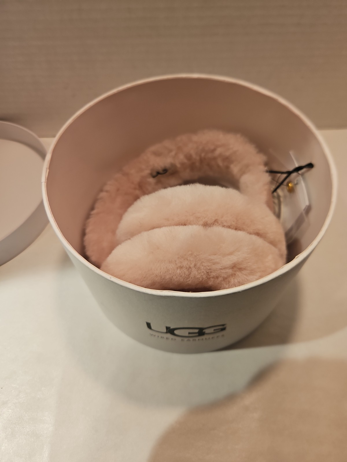 UGG Fur Sheepskin Shearling Earmuffs Pink Ear Warmer, Wired Headphones, NWT