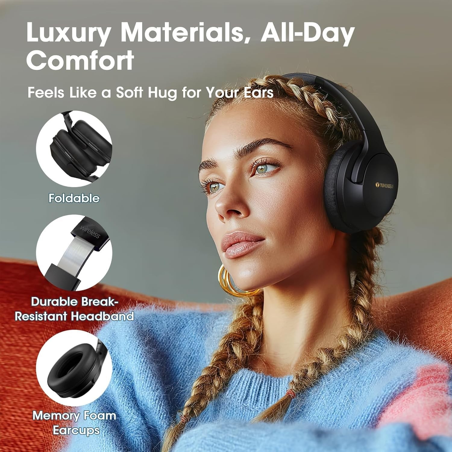 Bluetooth Headphones Over Ear, 80 Hrs Playtime Wireless Headphones with ENC M…