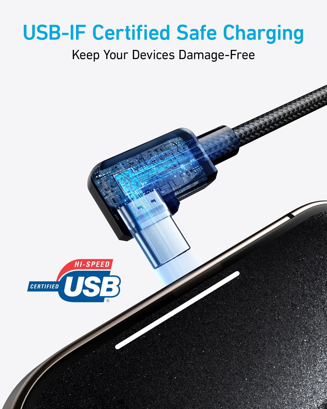 Anker Cable [2 Pack 6ft], Right Angle USB A to C Braided & Black