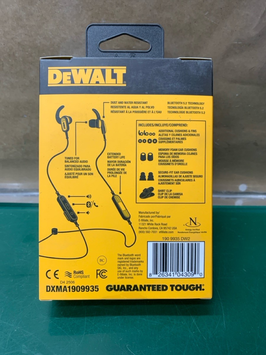 DEWALT DXMA1909935 IP56 WATER RESISTANT BT JOBSITE WIRELESS EARBUDS (E10050491)