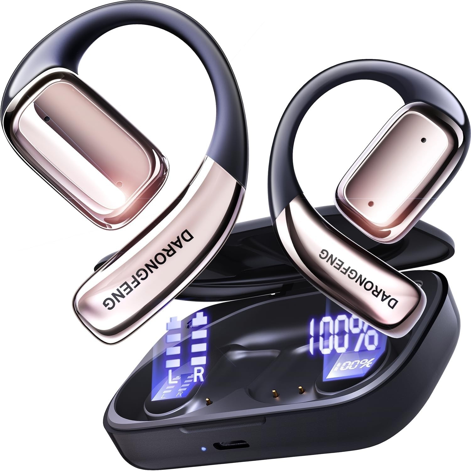 Darongfeng TWS Open Ear Bluetooth 5.3 Headphones Wireless Earbuds Sport White
