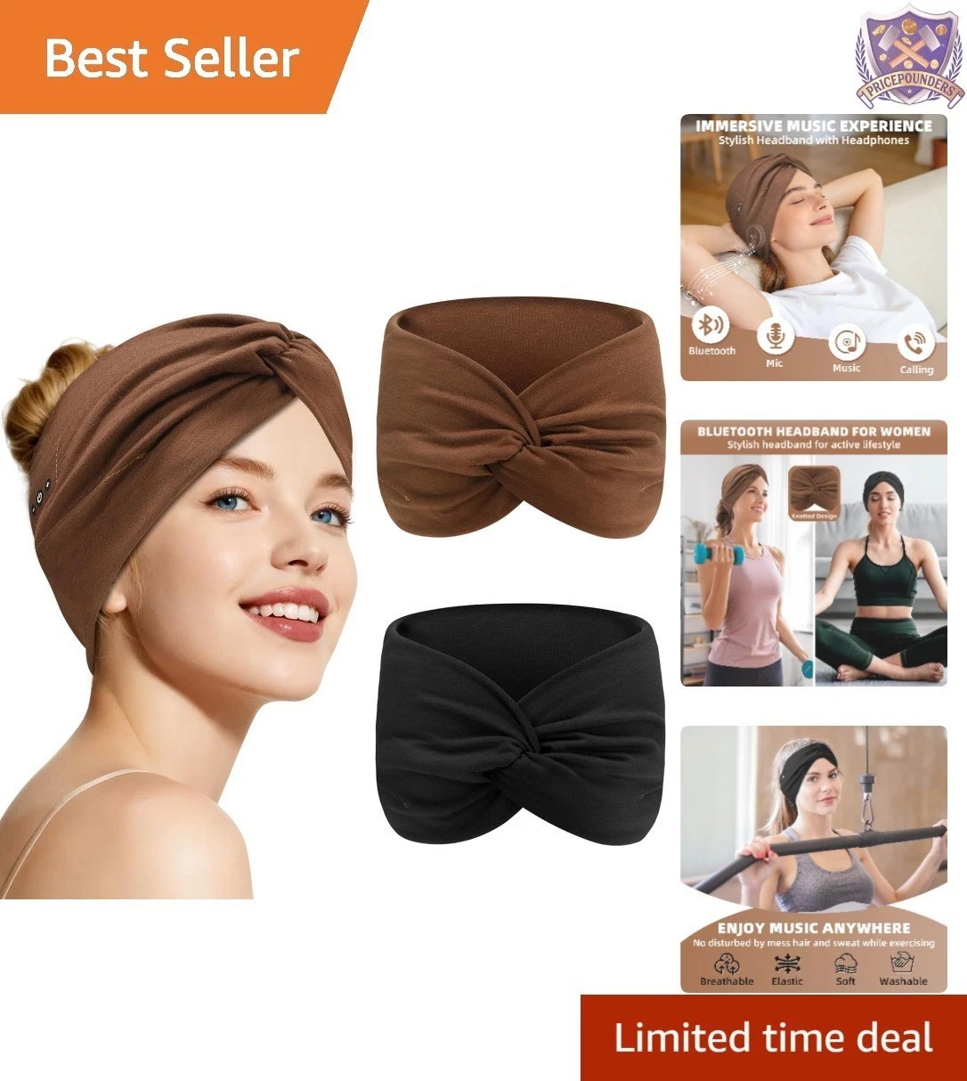 Bluetooth Headband Women 2-Pack Wireless Stereo Sports Headphones for Yoga Ru…