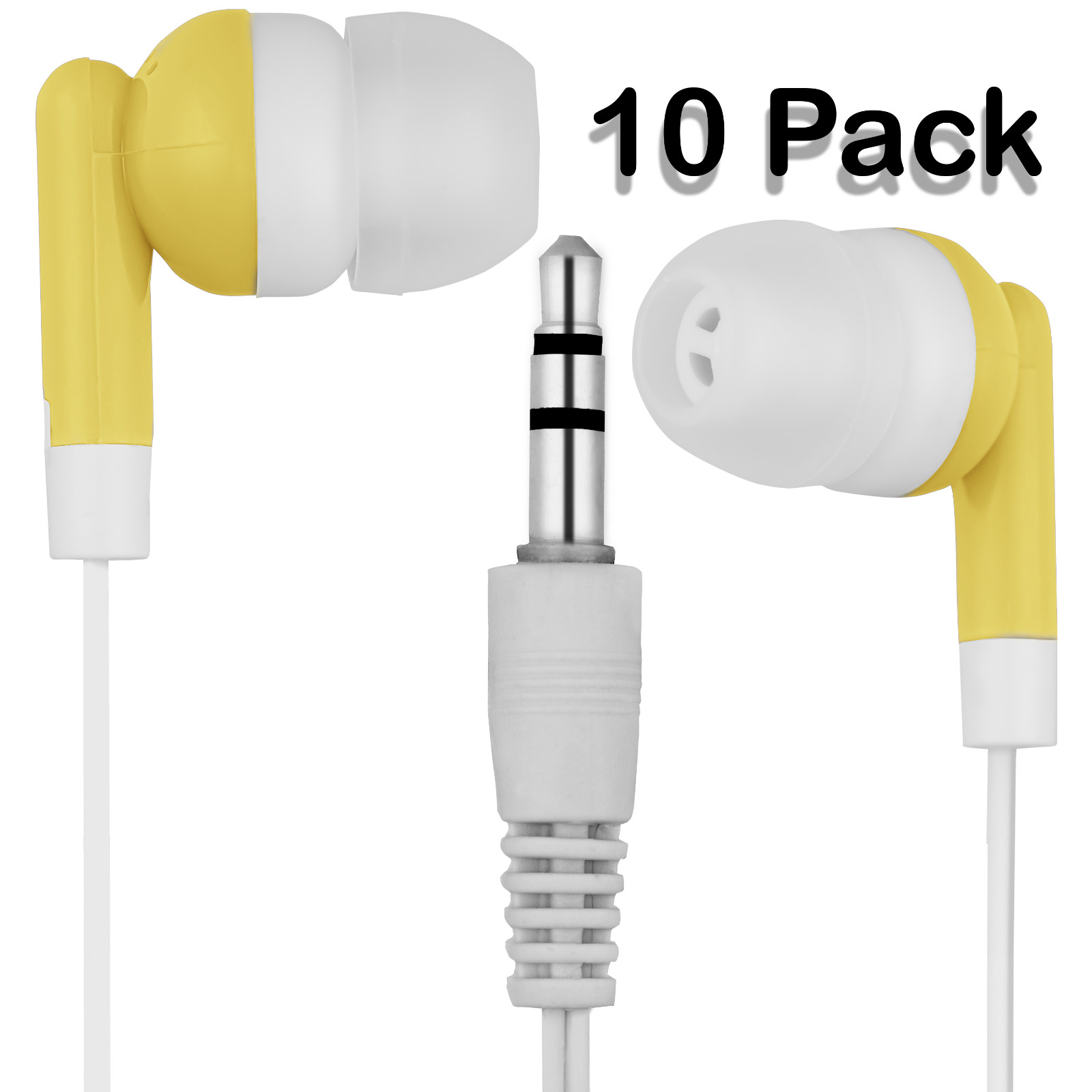 Pack of 10 Yellow/White 3.5mm Headphones / Earbuds – Individually Bagged