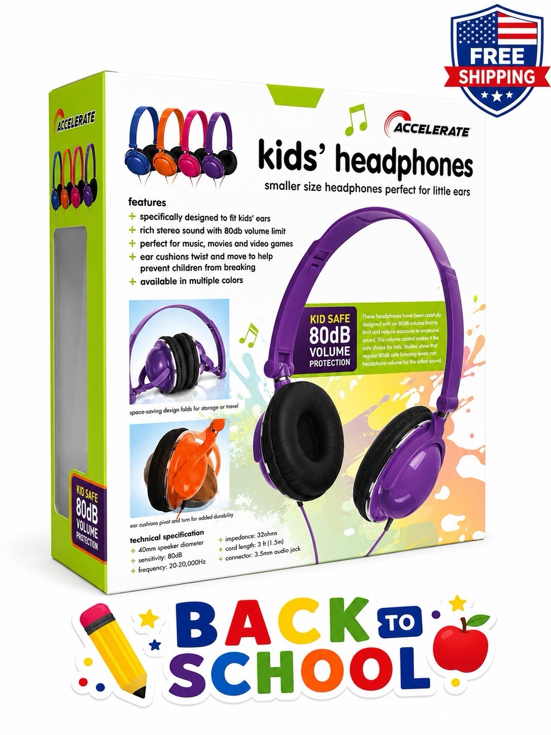 Back to School Kids Wired Headphones 80dB Safe Volume Classroom Blue