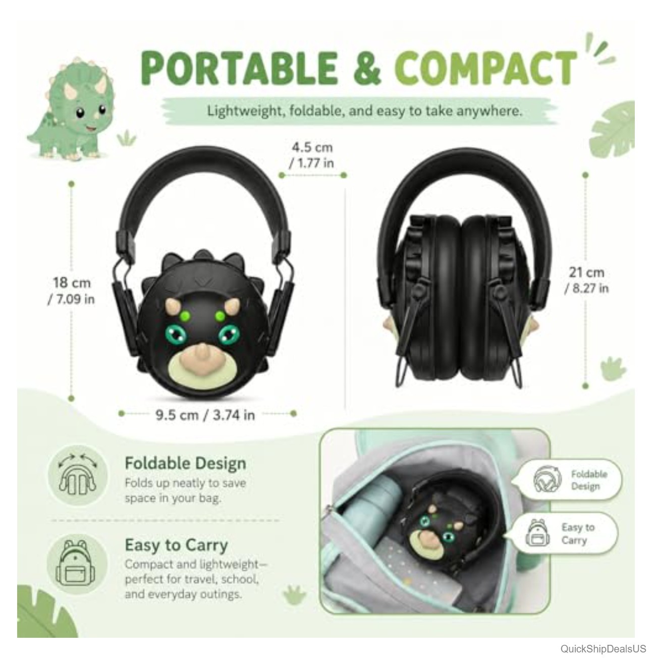 Kids Noise Cancelling Headphones Dinosaur Shaped Ear Muffs for Noise Reduction
