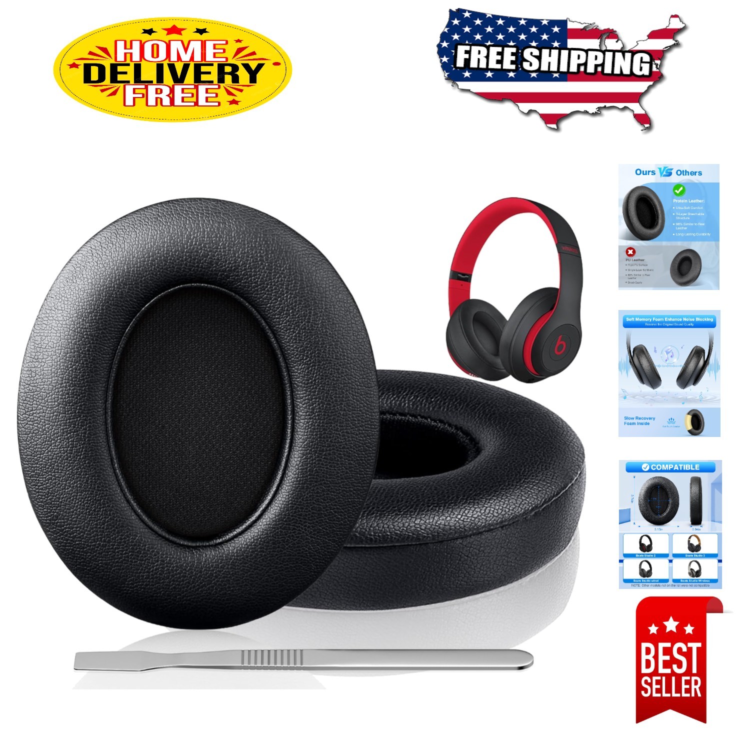 Comfortable Black Memory Foam Earpads for Beats Studio 2 & 3 – Easy Install