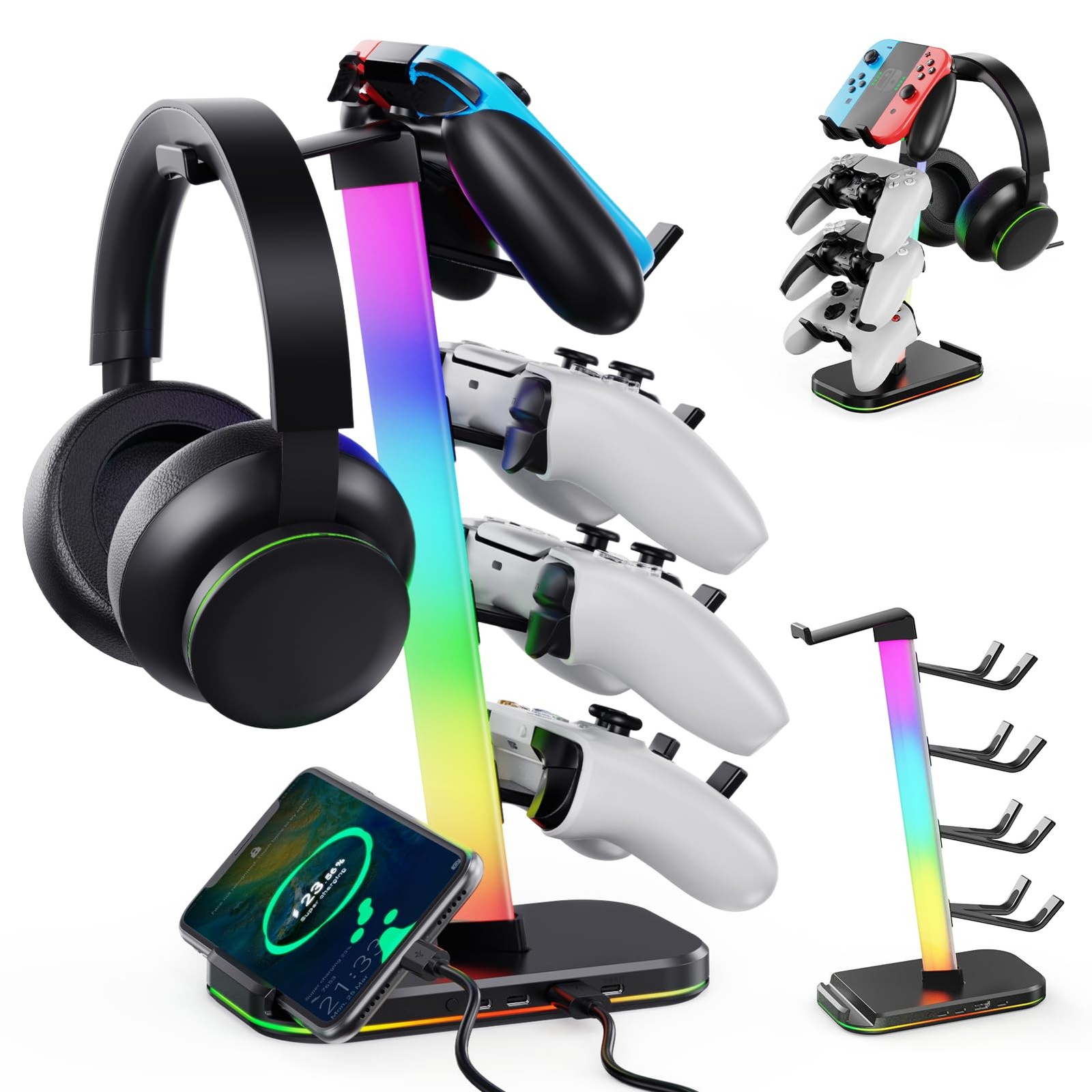 Gaming Headphones Stand with Charging Station, RGB Headset Stand with 10 Light M