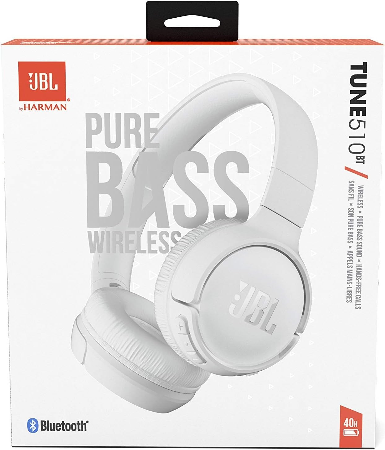 JBL T510BT Wireless Over-Ear Headphones with up to 40Hours Battery White
