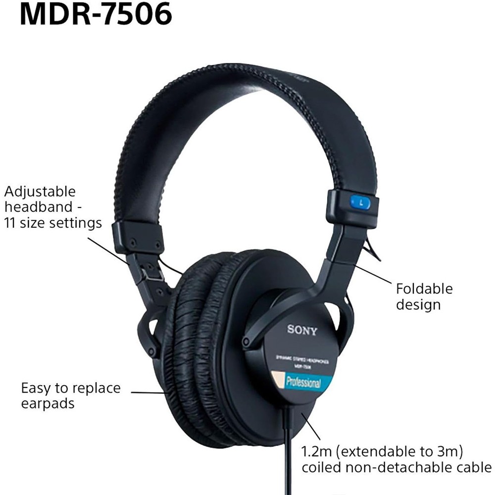 Sony Professional Large Diaphragm Headphones with Headphone Case Black