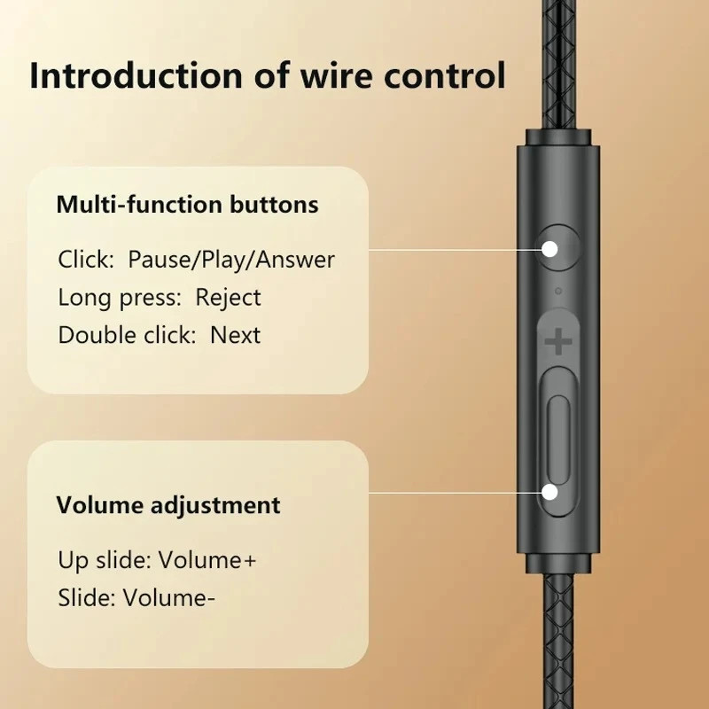 Metal Wired Earphones 3.5mm Type C HiFi Stereo Gaming HD Mic Noise Reduction