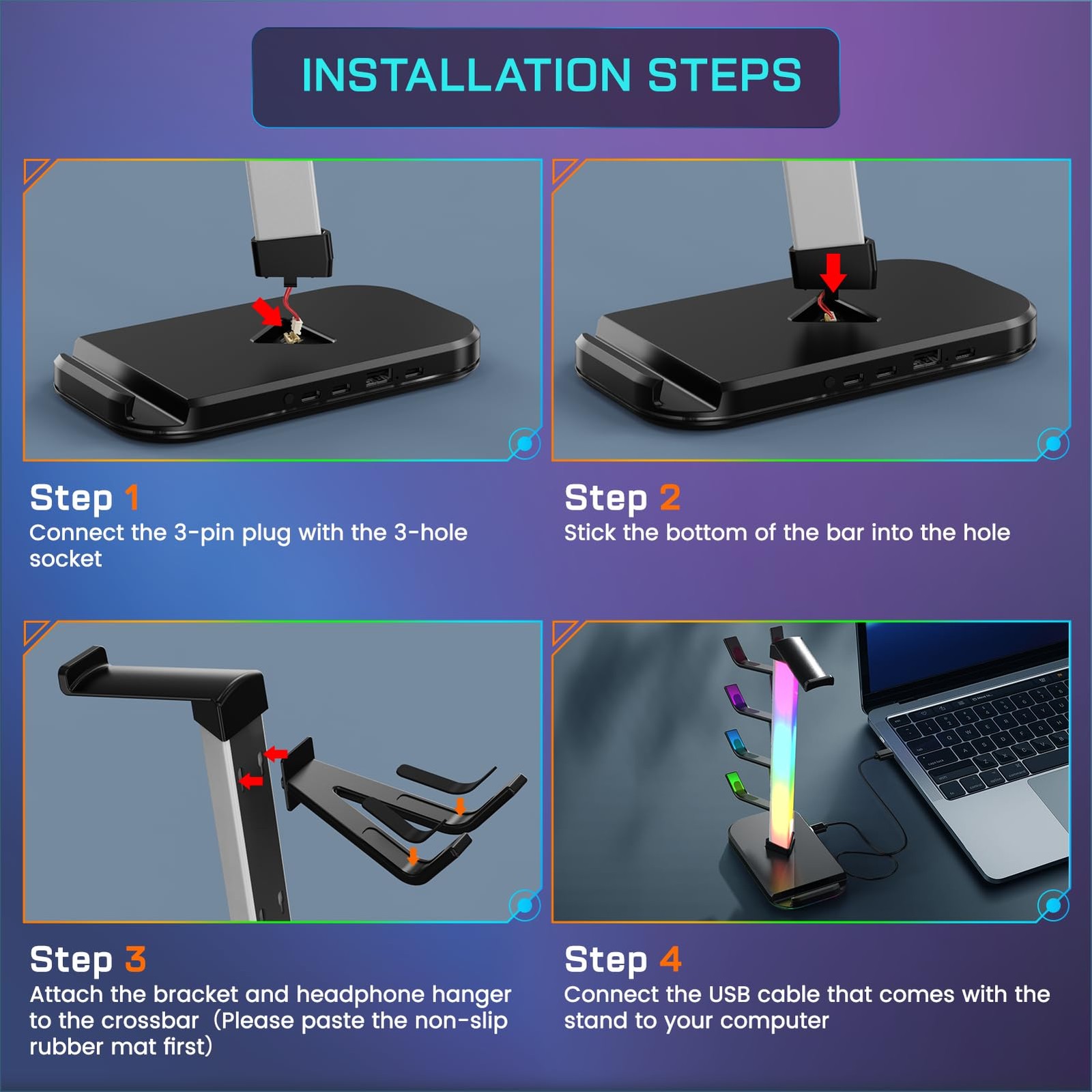Gaming Headphones Stand with Charging Station, RGB Headset Stand with 10 Light M