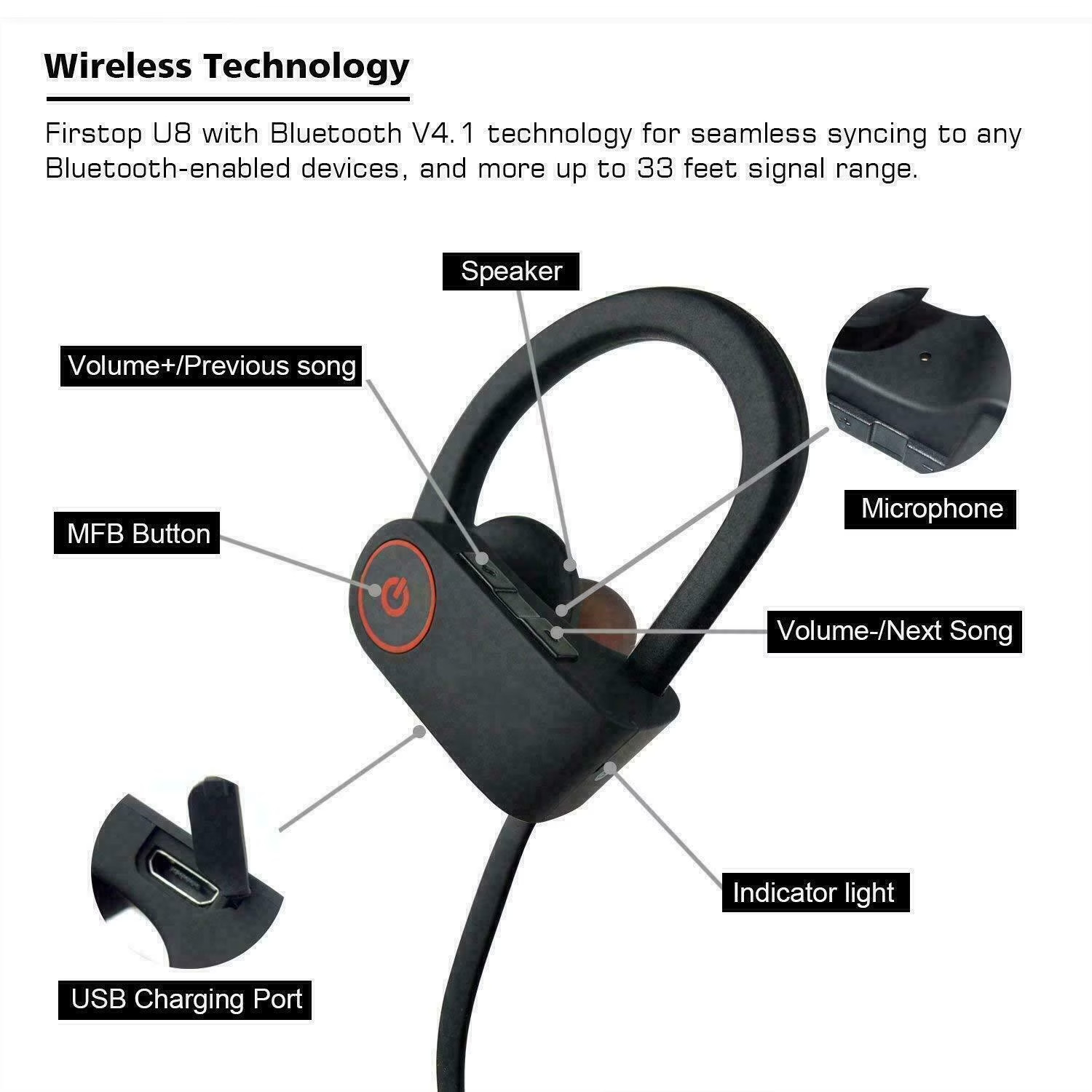 Waterproof Bluetooth 5.0 Earbuds Stereo Sport Wireless Headphones in Ear Headset