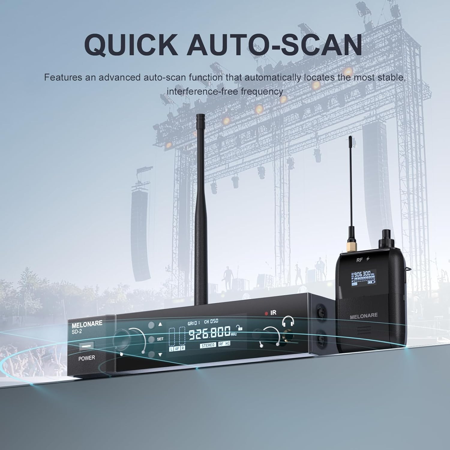 Wireless In-Ear Monitor System, Auto Scan IEM System Stereo W/Bodypack Receiver
