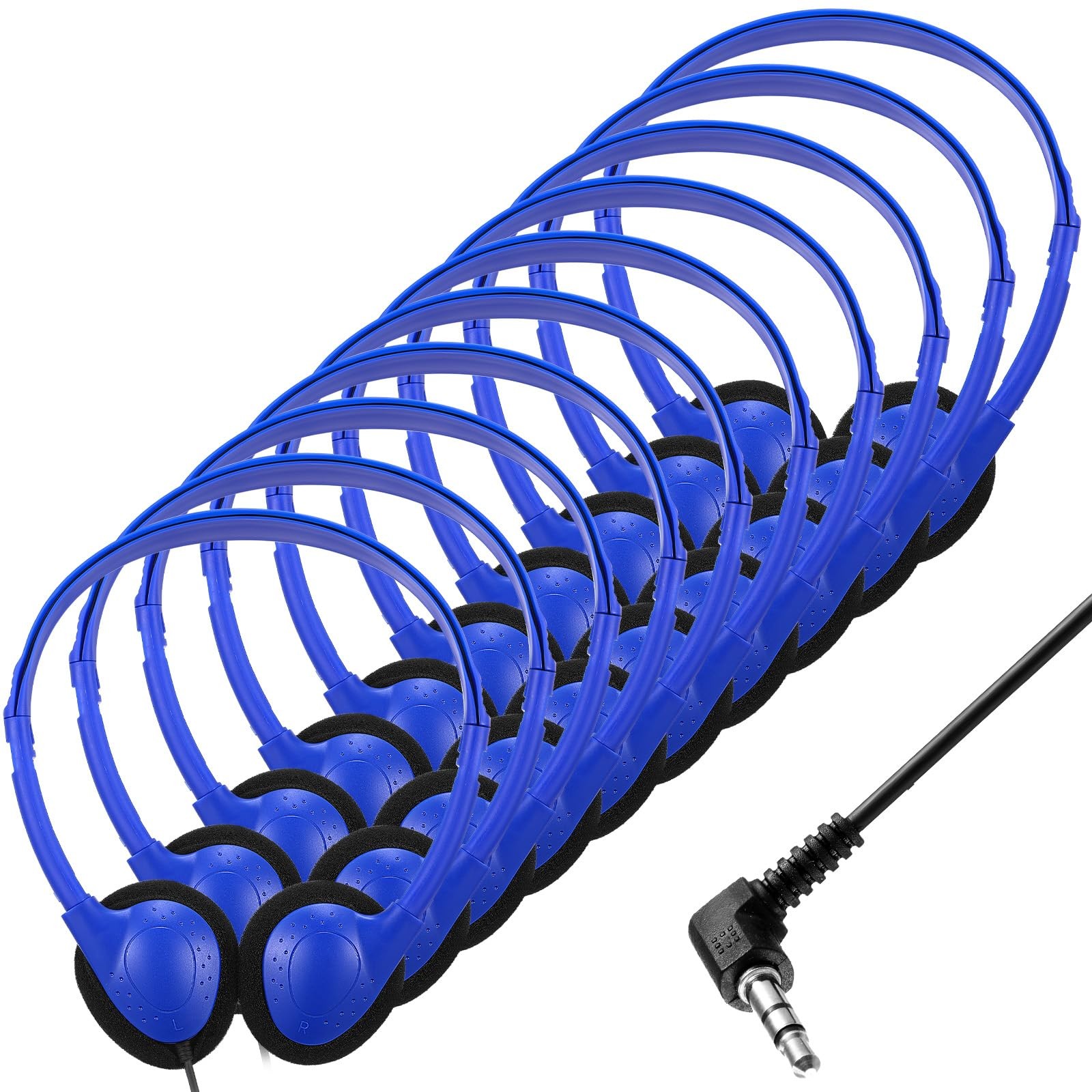 10 Pack Classroom Kids Wired Headphones Bulk Set 3.5mm Jack Dark Blue Adults