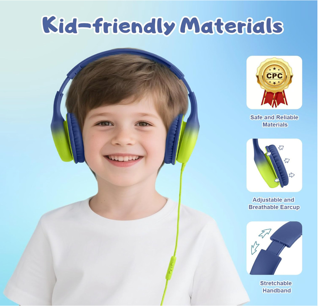 Kids USB-C Wired Over-the-Ear Headphones with Microphone, Volume Control/Limit