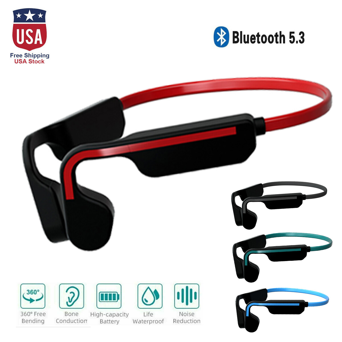 Bone Conduction Headphones Bluetooth 5.3 Wireless Earbuds Outdoor Sport Headset