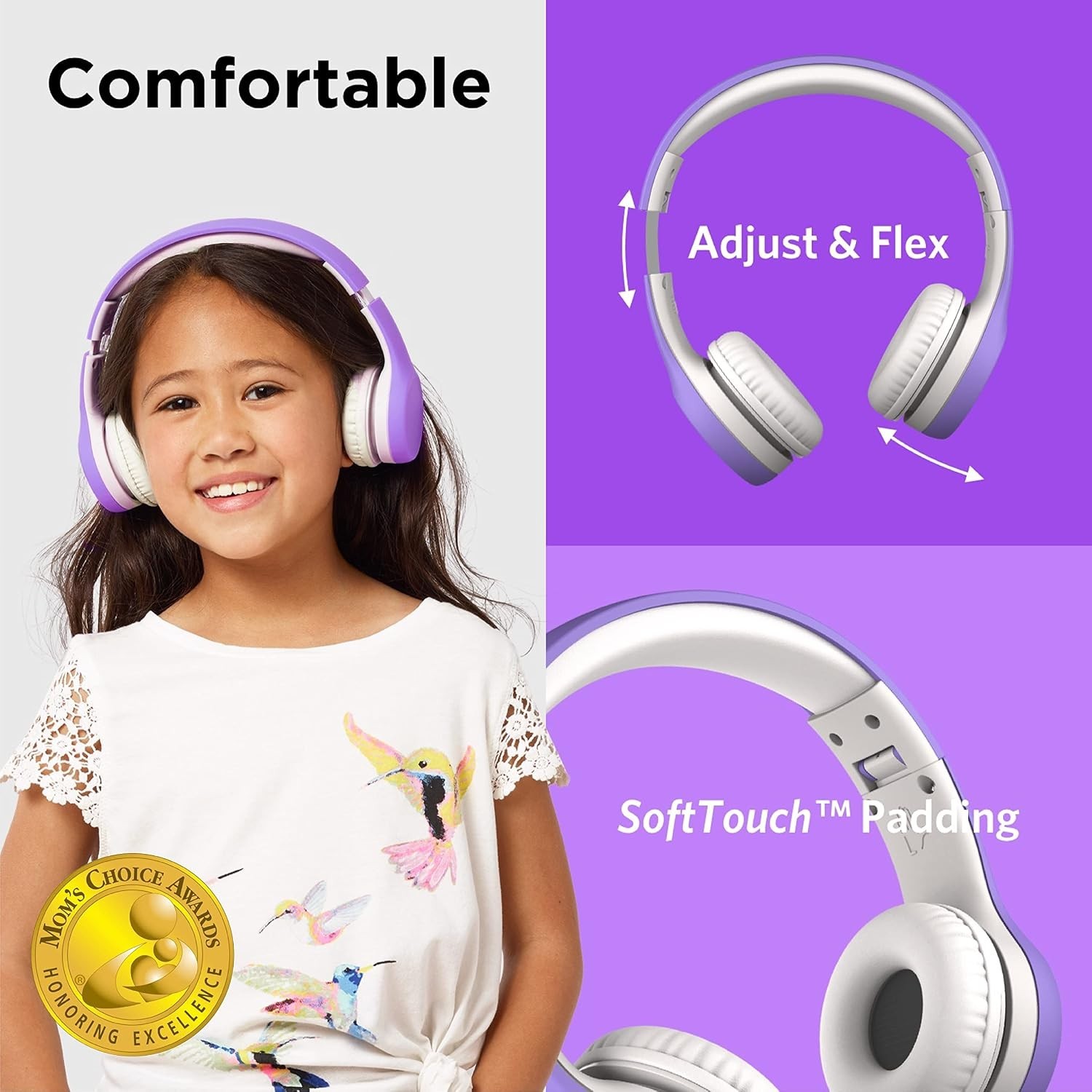 LilGadgets Connect+ Wired Headphones w/Microphone, Vol Limiting, Noise Reduction