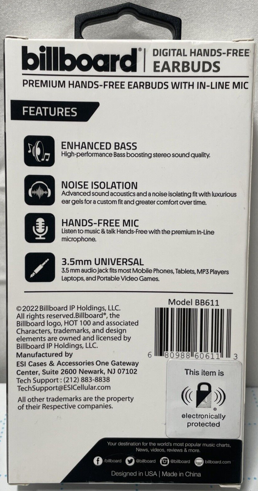 Billboard Titanium Earbuds with Mic, Super Bass, 3.5mm Plug, Black
