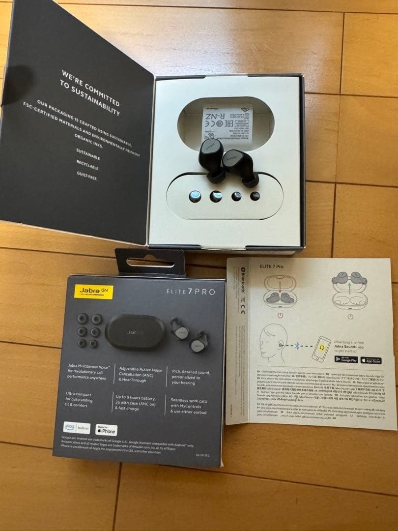 JABRA Elite 7 Pro Wireless Earbuds Black Box Ear Tips Used