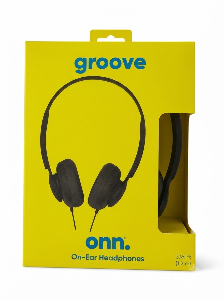 Brand New Onn Groove On-Ear Wired Headphones – Black – 3.5mm Aux 3.94ft Cable
