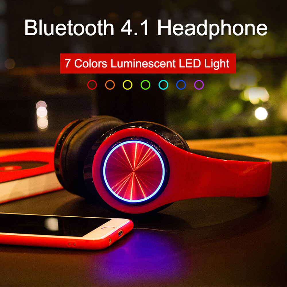 Wireless Foldable LED Flashing Stereo Bluetooth Headphone Heavy Bass With Mic US