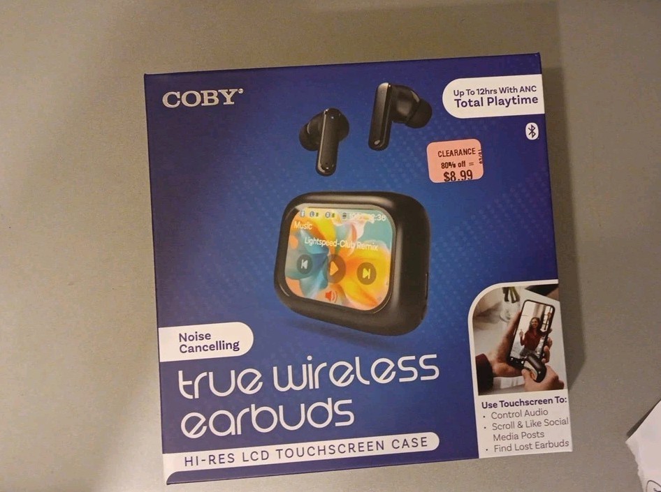 COBY TRUE WIRELESS EARBUDS Touchscreen BLUETOOTH BLACK NEW