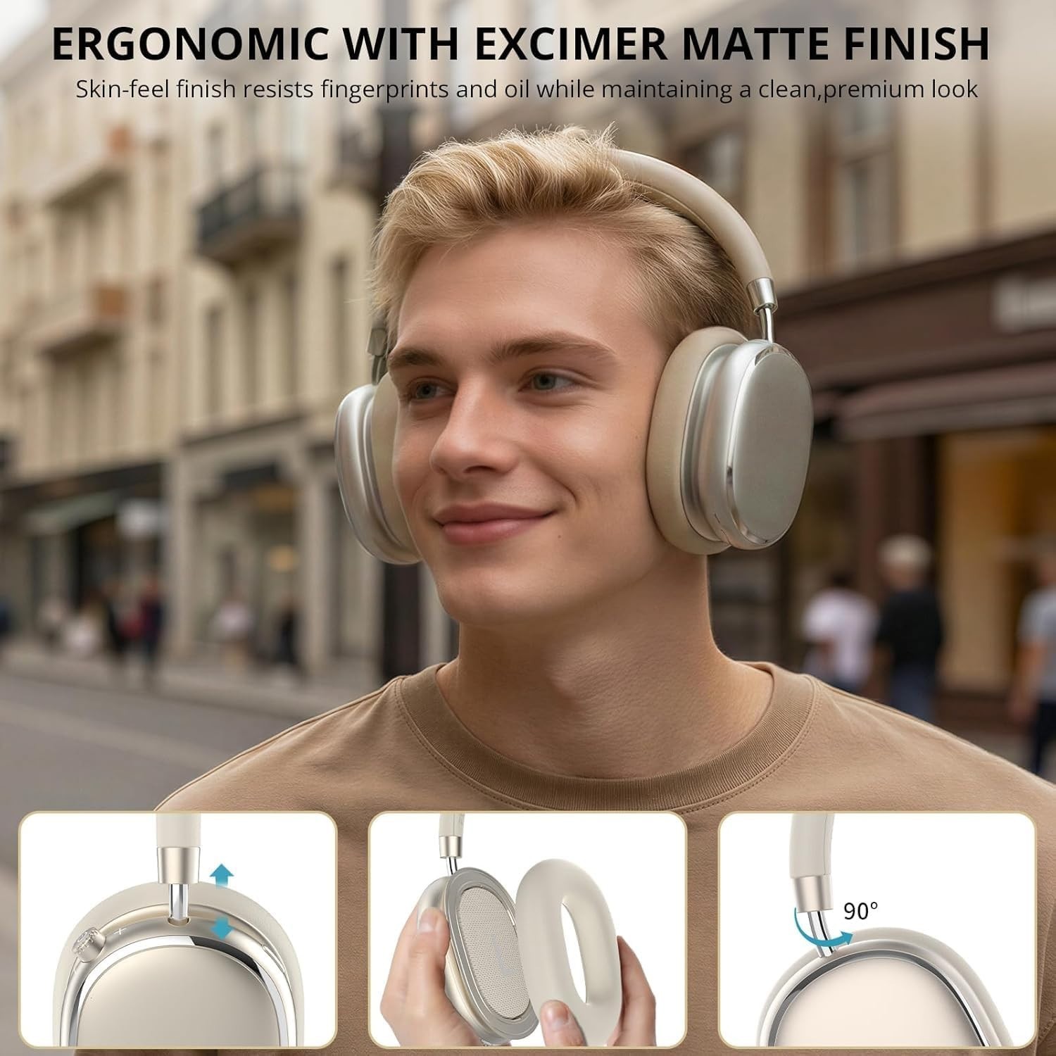 NC95 Hybrid Active Noise Cancelling Headphones with Knob Control, 120H Playti…