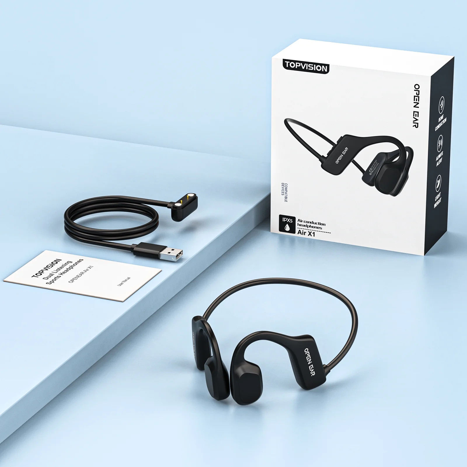 Open Ear Air Conduction Headphone, Wireless Bluetooth Earbuds 8H Playtimes Sport