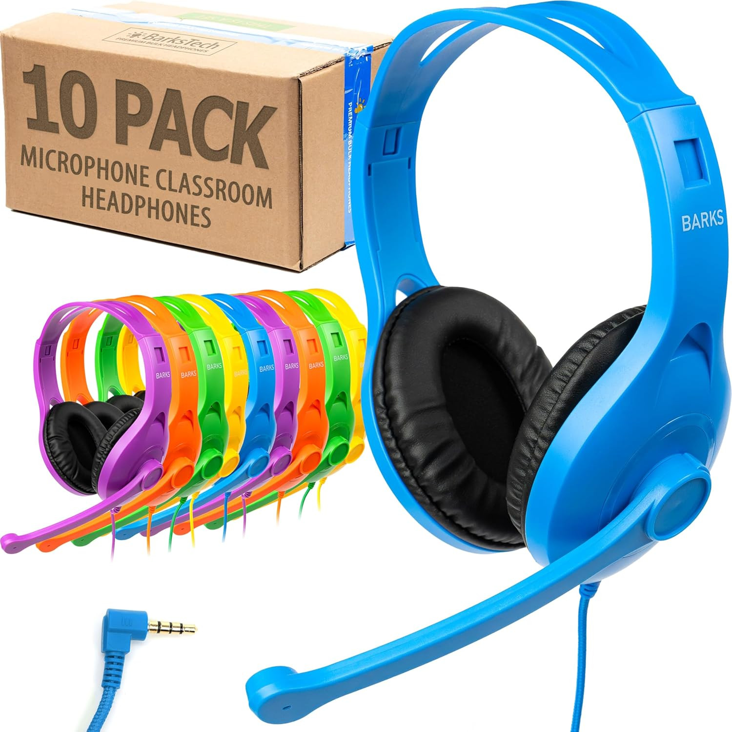 Classroom Headphones with Mic – 10 Pack, Mixed Colors for K-12 Students