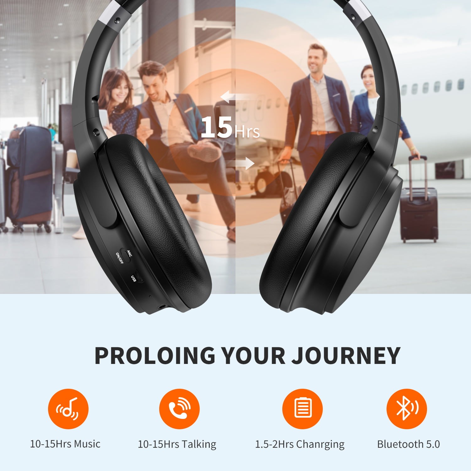 Noise Cancelling Headphones Wireless BT Headphones Over Ear Headphones with Mic