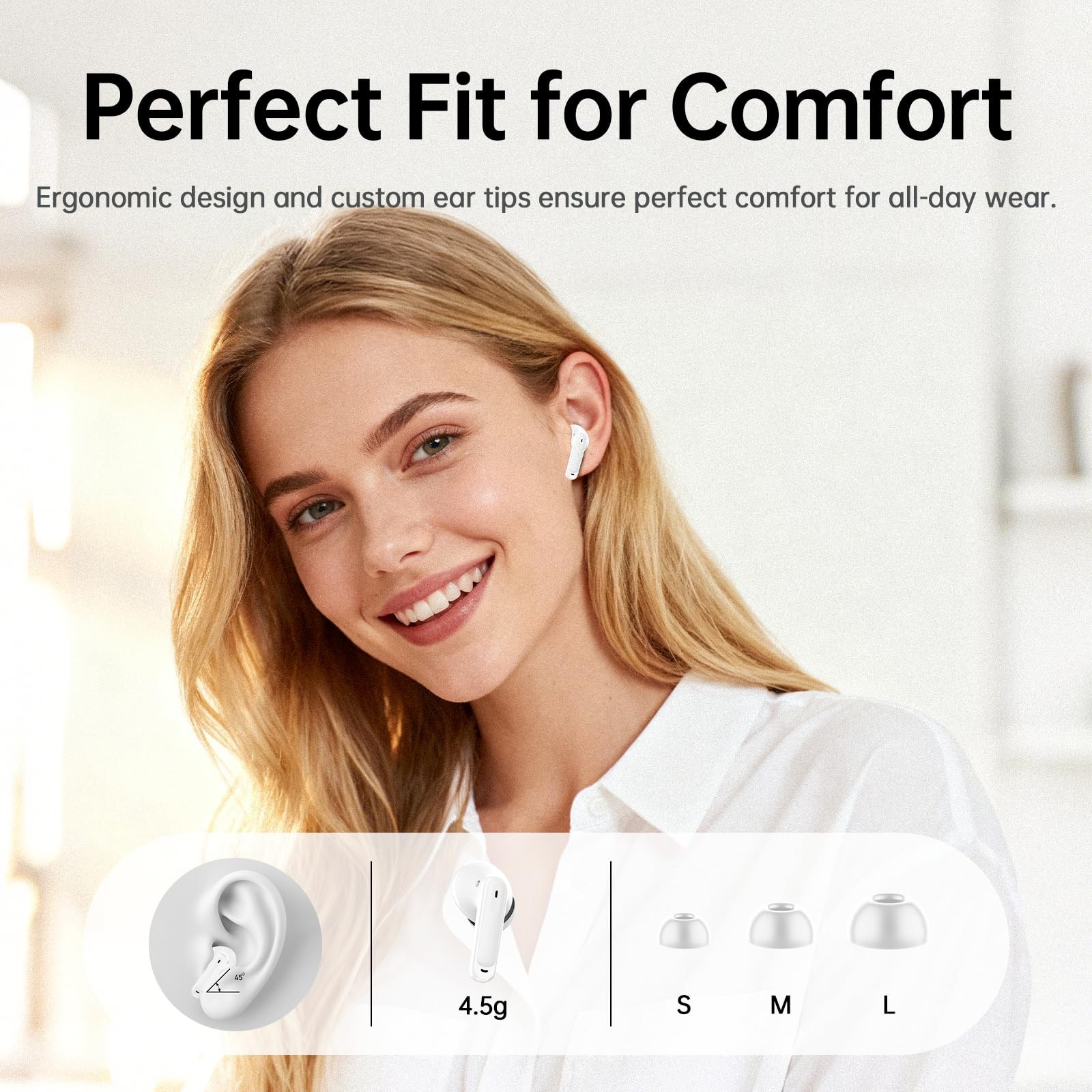 Wireless Noise Cancelling Earbuds, 6 Mics Clear Call, Hi-Res Audio, 40H Battery,