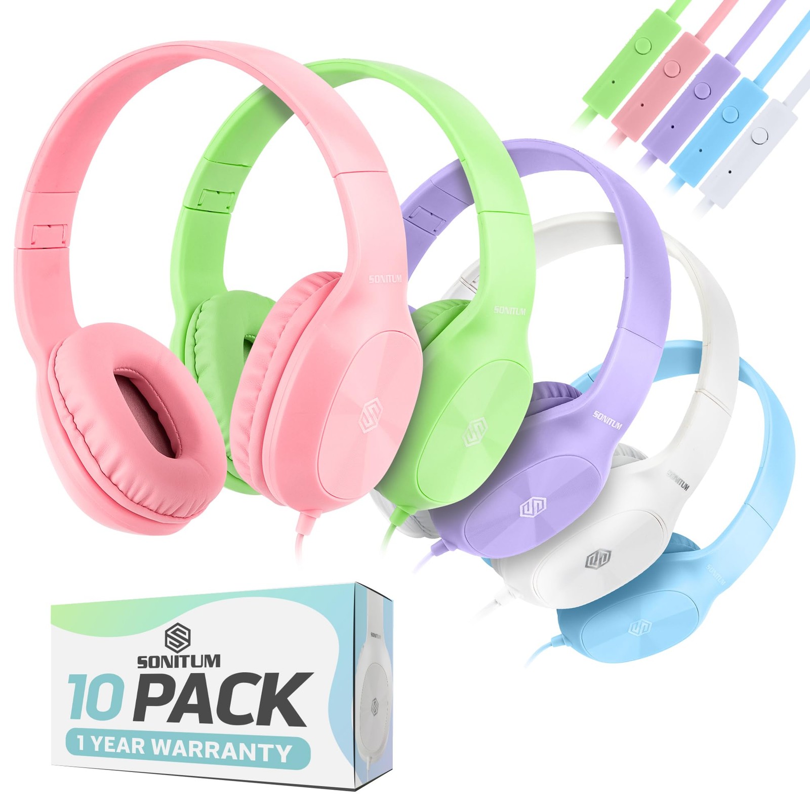 Classroom Headphones-Bulk 10-Pack, with Microphone Student On Ear Comfy Swive…