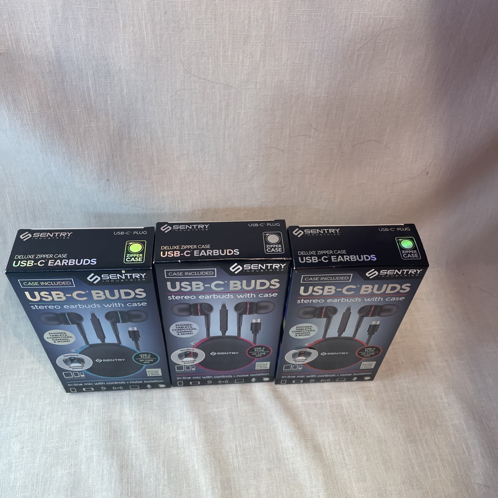 3 Sentry USB-C EarBuds with In line mic with Case, noise isolation- New in Box