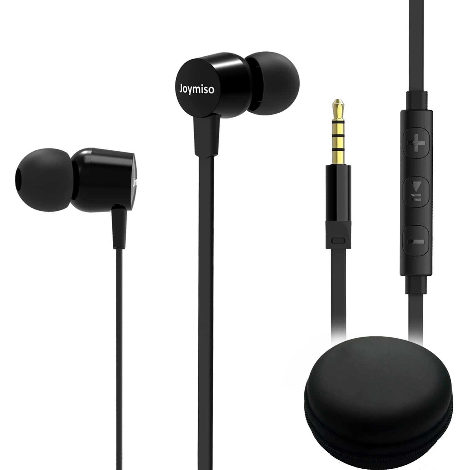 Joymiso Tangle Free Earbuds for Kids Women Small Ears with Case, Black