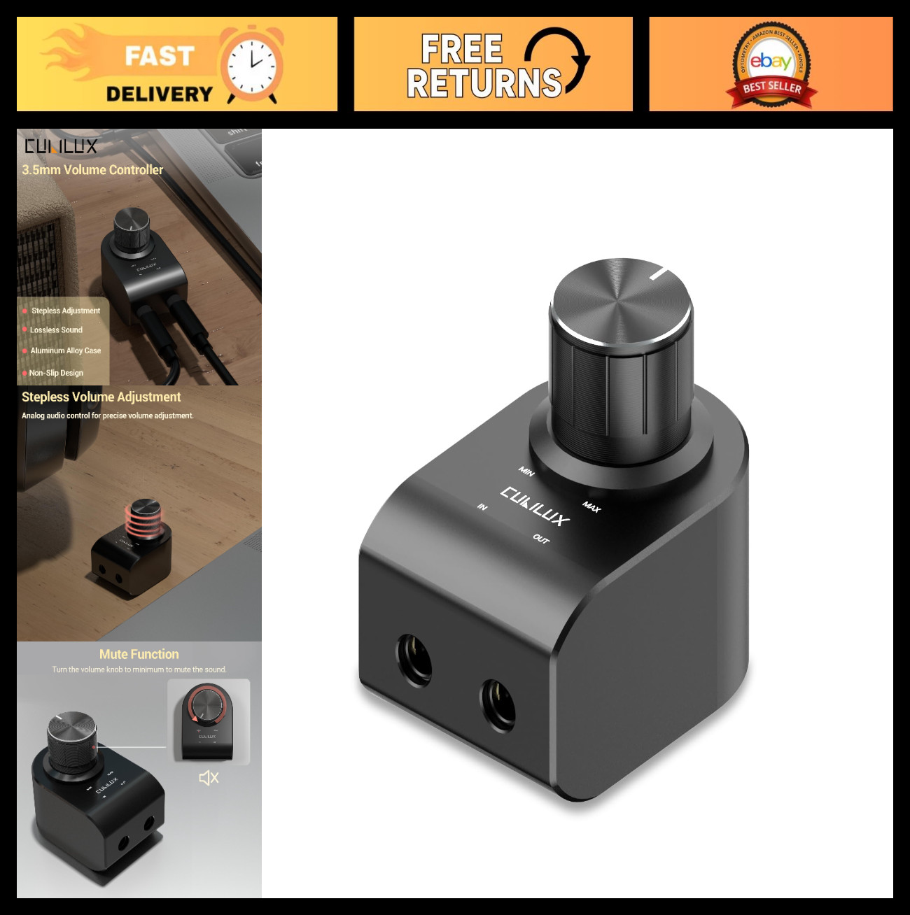 3.5mm Stereo Volume Controller – Headphones Attenuator, Aluminum Case, Inline Co
