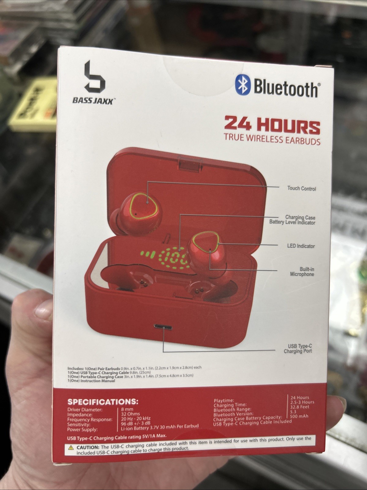 Bass Jaxx 24 Hours True Wireless Earbuds Red Bluetooth, Touch Control, Mic, LED