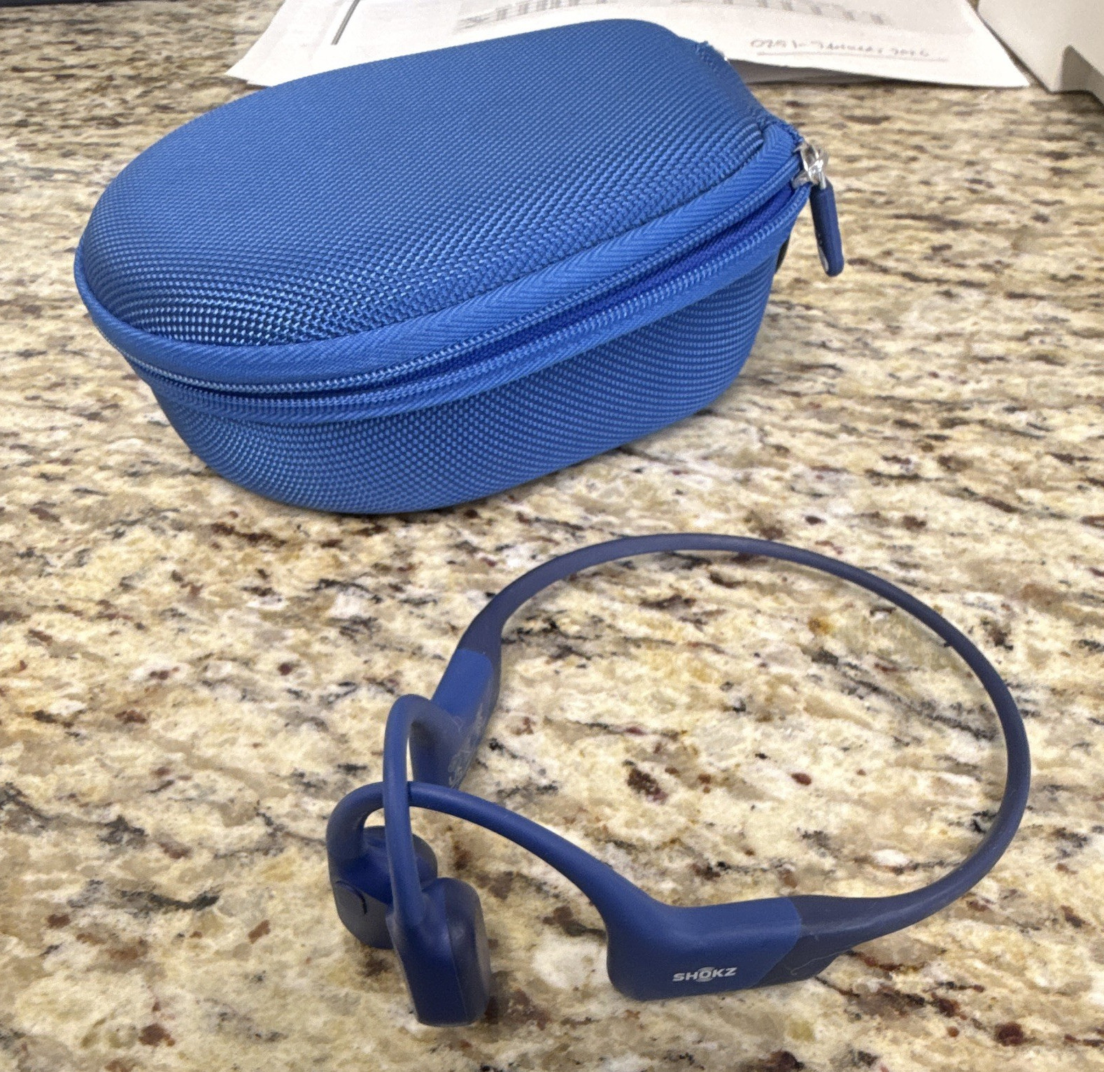 Shokz OpenRun Blue Bone Conduction Bluetooth Wireless Neckband w/ Case Mic