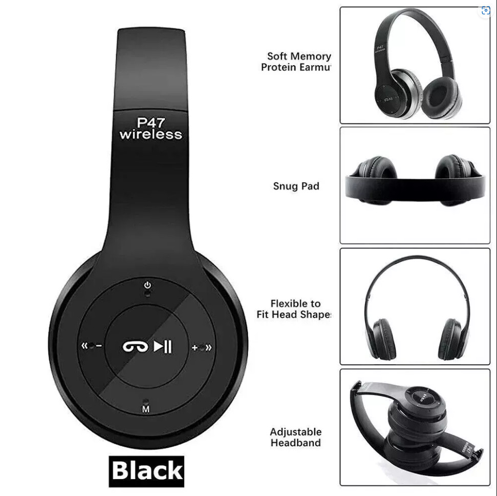 Comfortable Wireless Foldable Headset High -Quality Sound white P47 Headphone US